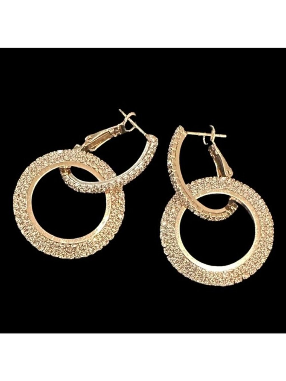 Crystal Encrusted Dangle Earrings Gold Tone Removable Bottom Hoop Womens New